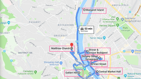 Budapest itinerary map